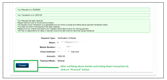 Note down transaction id for future reference