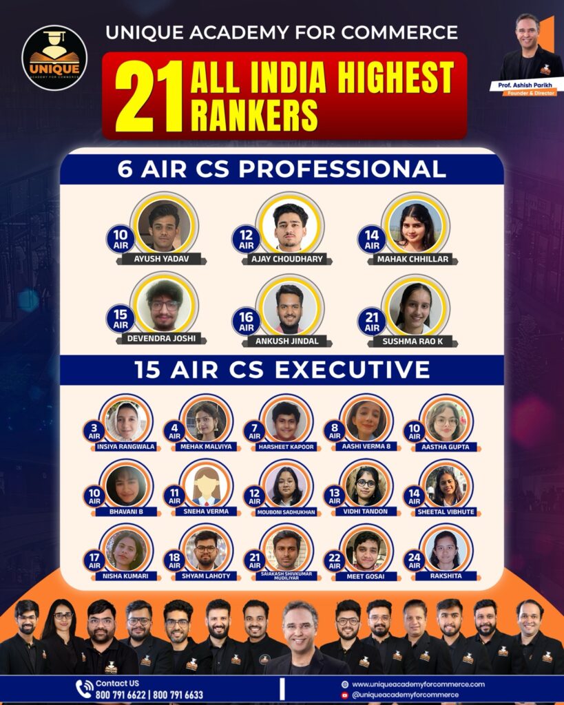 Unique Academy for Commerce 21 AIR's CS Executive & CS Professional Dec 2025