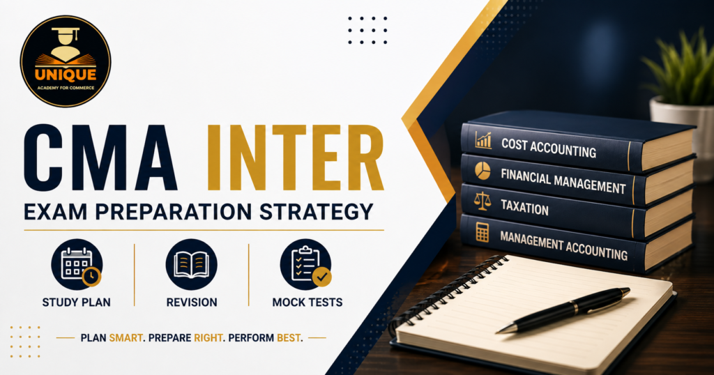CMA Inter exam preparation strategy with study plan, revision and mock tests