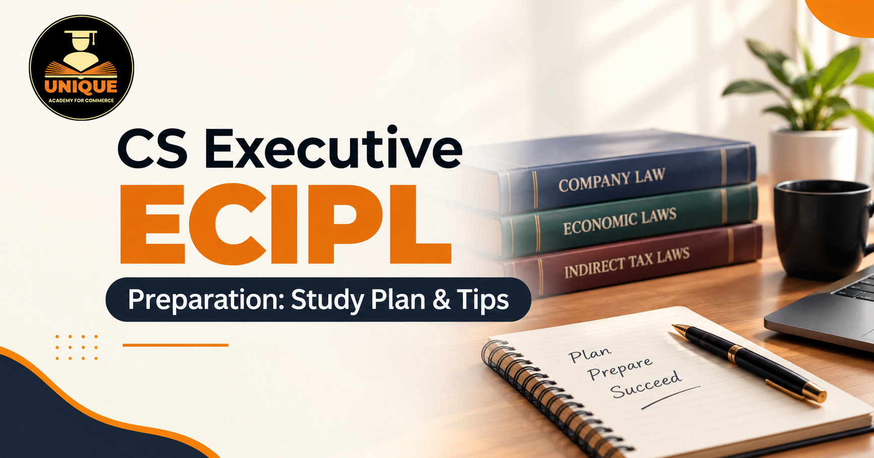 CS Executive ECIPL Preparation study plan with law books, notebook and exam preparation setup