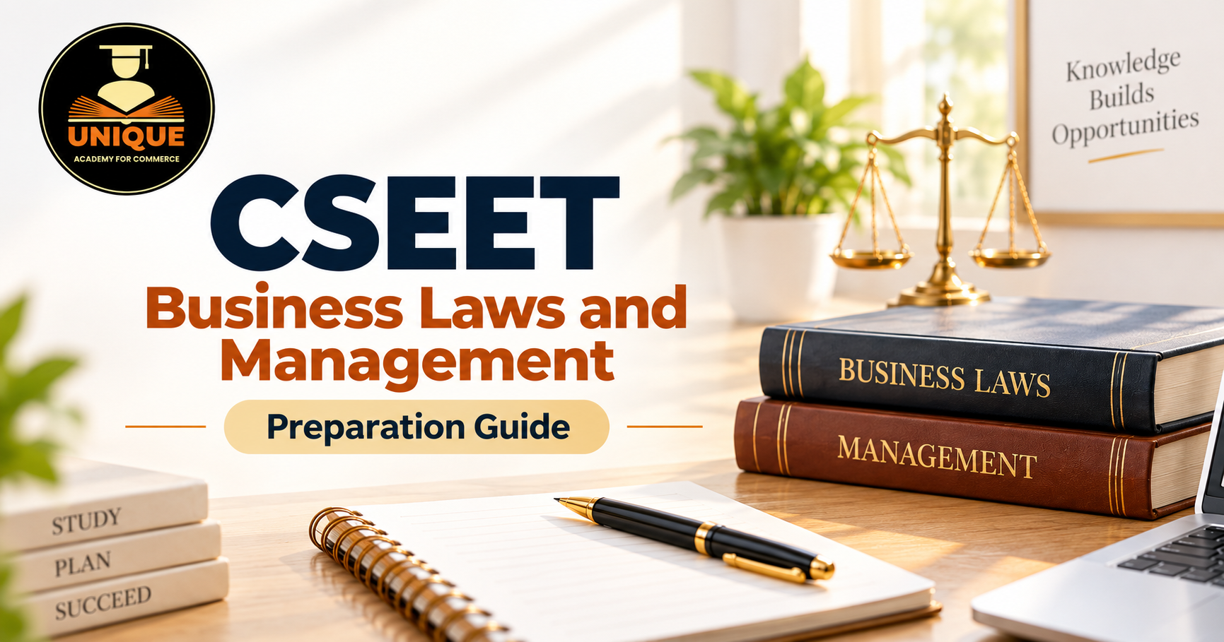 CSEET Business Laws and Management preparation guide with law books, study notes and exam planning
