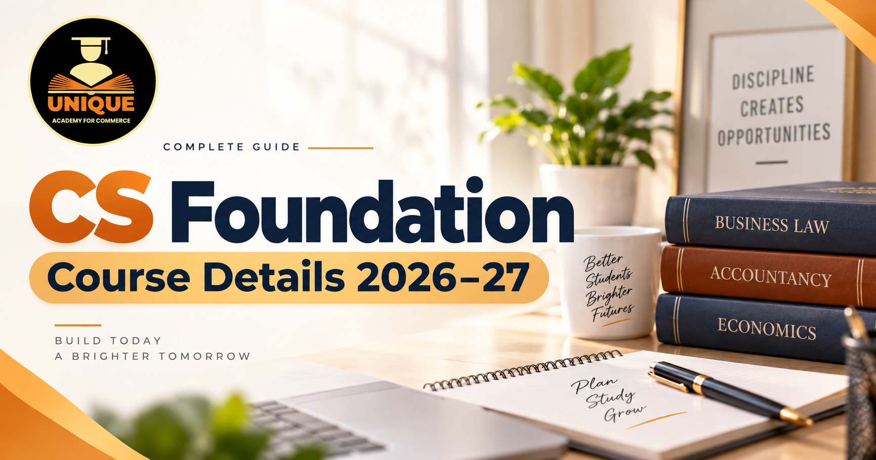 CS Foundation course details 2026–27 with Business Law, Accountancy and Economics study materials