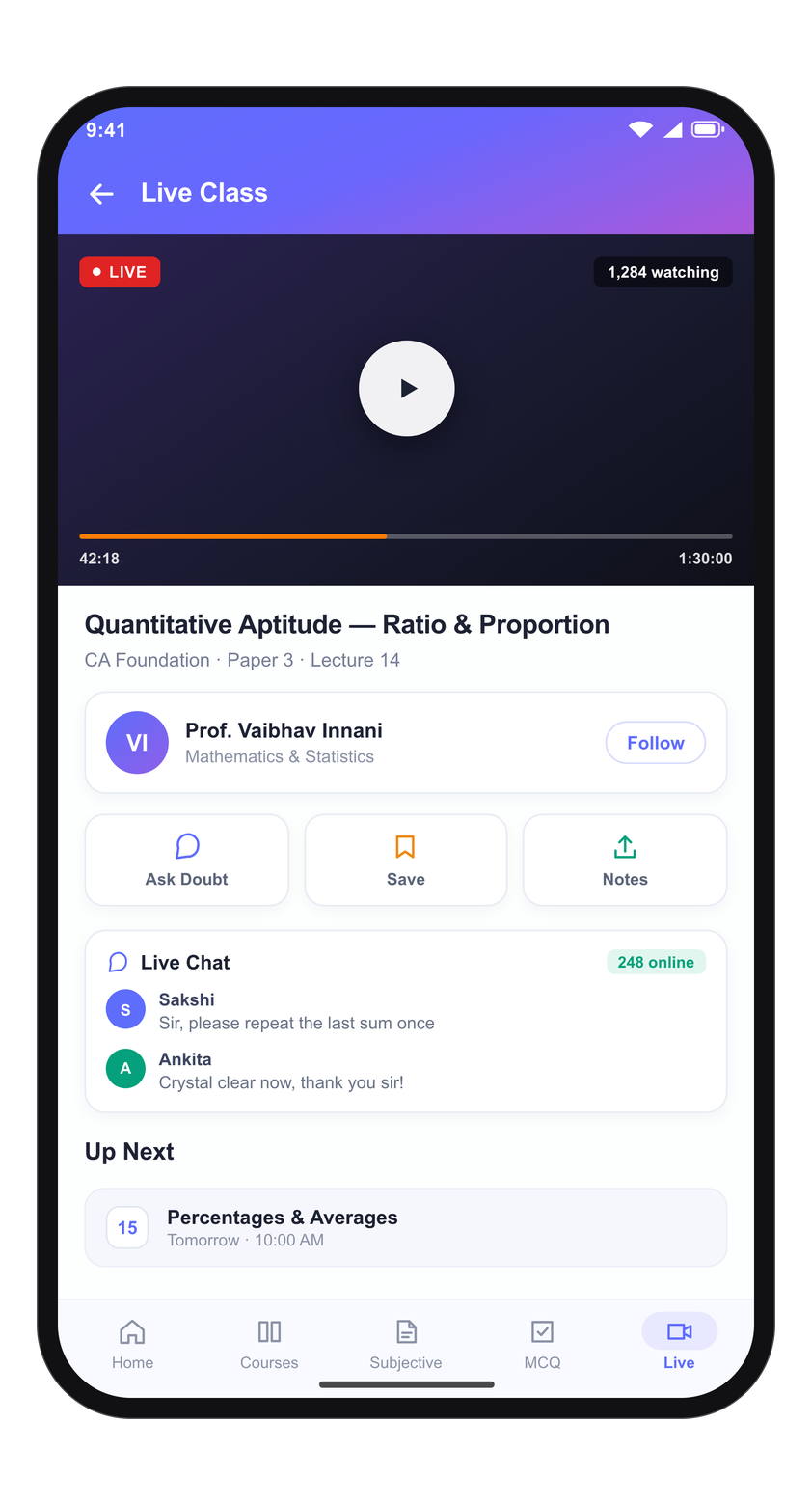 Unique Academy app showing a live class in progress