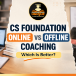 CS Foundation Online vs Offline Coaching comparison showing online classes and classroom learning for CSEET students