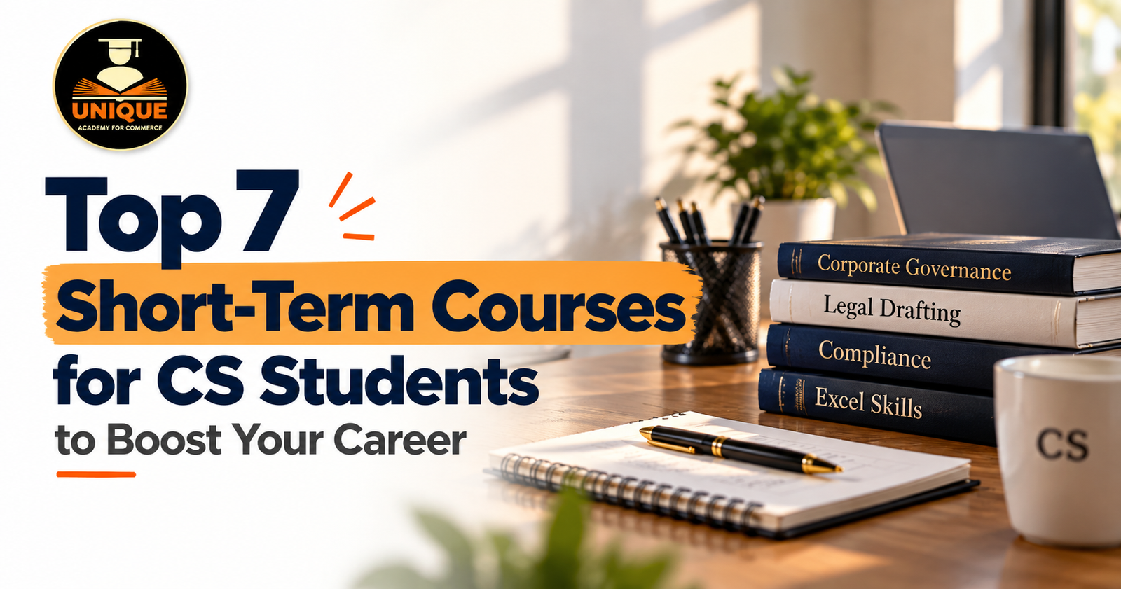 Short-Term Courses for CS Students blog cover showing corporate governance, legal drafting, compliance and Excel skills