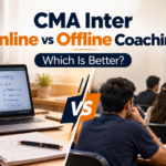 CMA Inter online vs offline coaching comparison showing online classes and classroom learning for CMA Inter students
